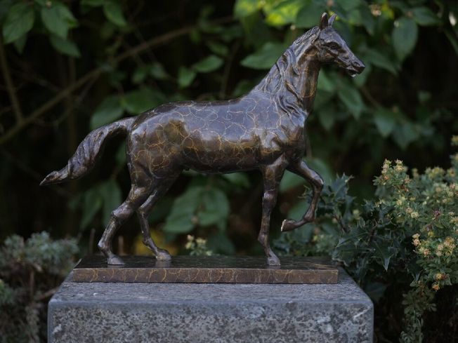 Záhradná bronzová dekorácia, kôň v pokluse - krásne prevedenie, 24x8x37 cm