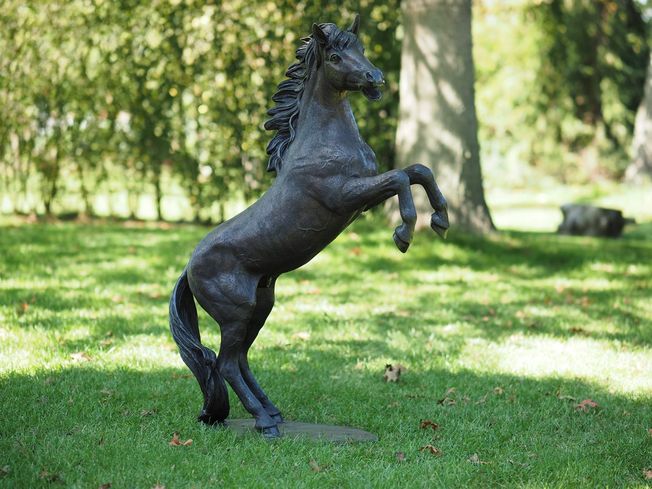 Záhradná bronzová dekorácia, veľký kôň na zadných nohách, 100x30x65 cm