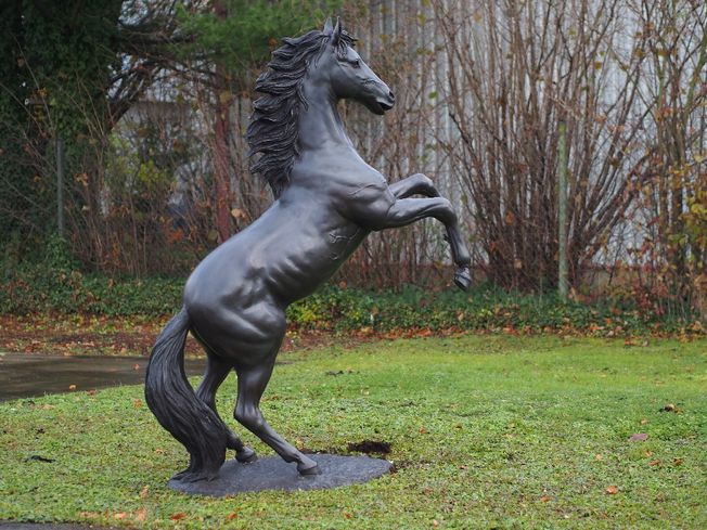 Záhradná bronzová dekorácia, veľký kôň na zadných nohách, 227x92x185 cm